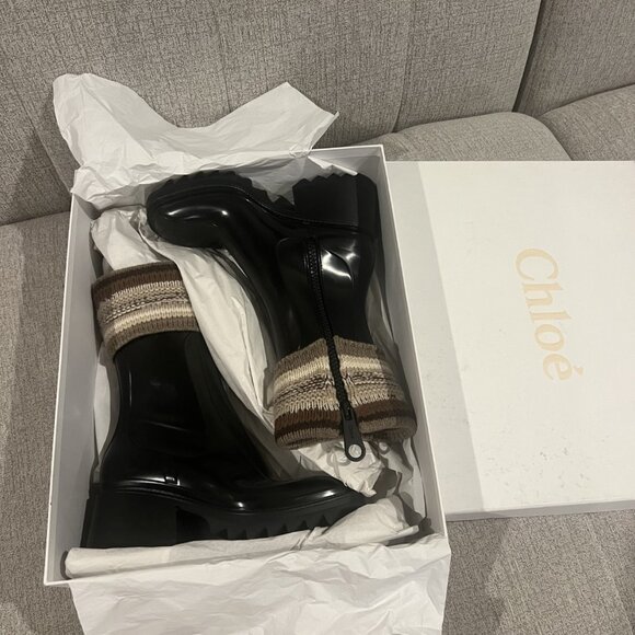 Chloé Rubber Striped Rain Boots Women's Size: 7 - Picture 1 of 5
